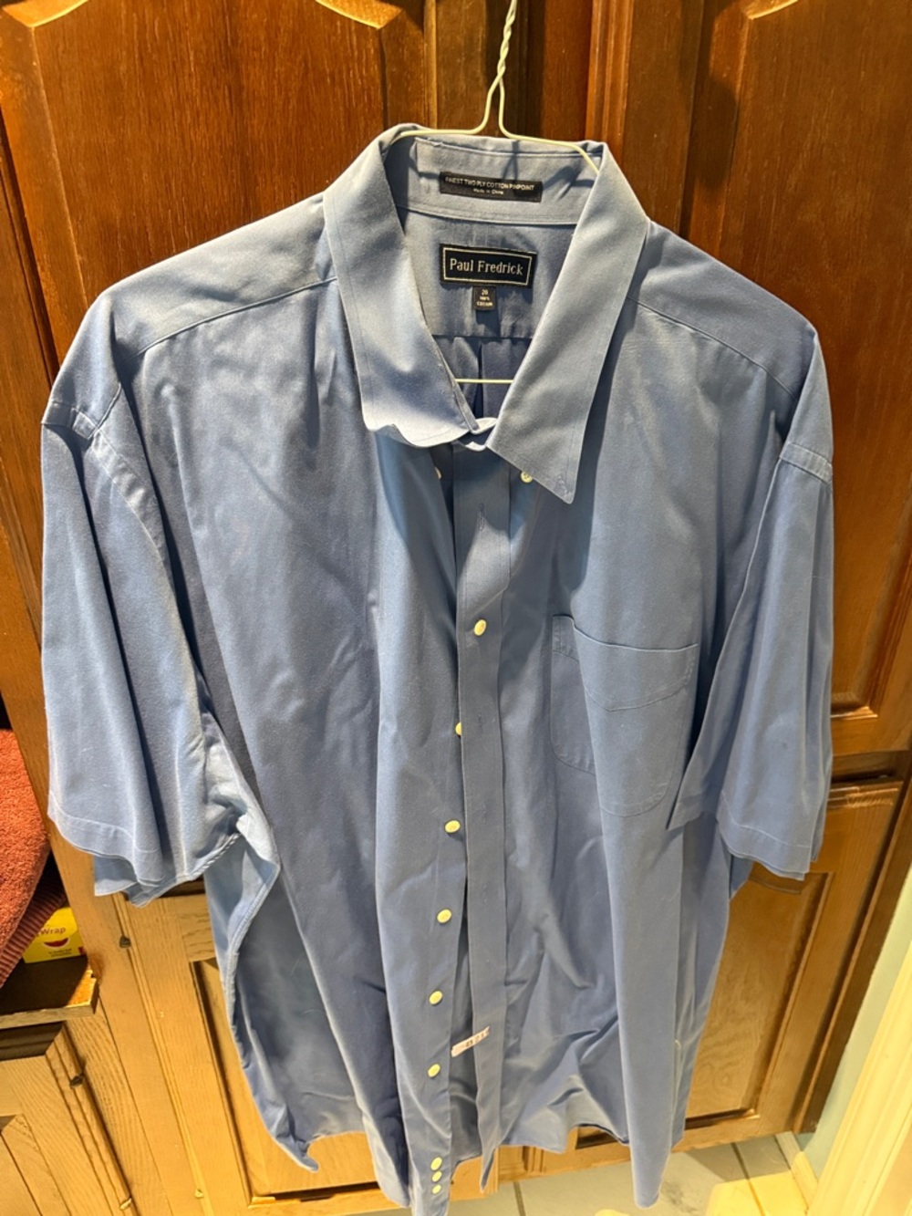 Paul Fredrick Light Blue Short-Sleeve Button-Down Shirt neck 20